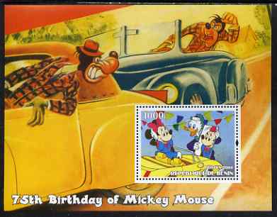 Benin 2004 75th Birthday of Mickey Mouse - Minnie in a Car perf m/sheet unmounted mint, stamps on disney, stamps on films, stamps on movies, stamps on cinema, stamps on cars