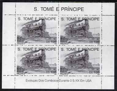 St Thomas & Prince Islands 1992 Steam Locos perf sheetlet containing 4 x 100 Db values unmounted mint. Note this item is privately produced and is offered purely on its thematic appeal, stamps on railways