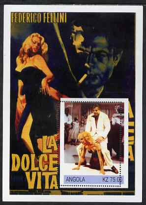 Angola 2002 History of the Cinema #06 (Fellini's La Dolce Vita) perf m/sheet with fine 4mm shift of perforations, unmounted mint. Note this item is privately produced and is offered purely on its thematic appeal, stamps on films, stamps on cinema, stamps on smoking