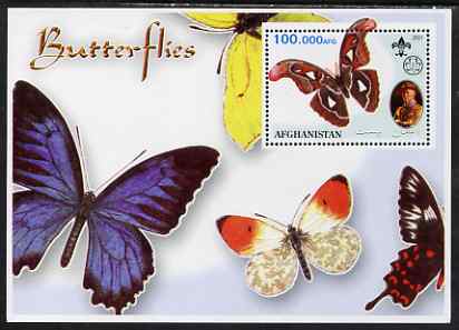 Afghanistan 2001 Butterflies #02 perf s/sheet (also showing Baden Powell and Scout & Guide Logos) unmounted mint, stamps on butterflies, stamps on scouts, stamps on guides