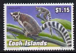 Cook Islands 1992 Endangered Species - Ring-Tailed Lemur $1.15 perf unmounted mint, SG 1301, stamps on animals, stamps on  wwf , stamps on lemurs, stamps on apes