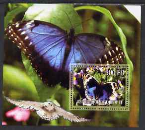Djibouti 2006 Owl & Butterfly #1 perf m/sheet unmounted mint, stamps on birds of prey, stamps on owls, stamps on birds, stamps on butterflies