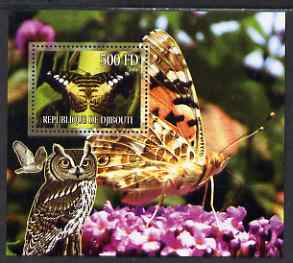 Djibouti 2006 Owl & Butterfly #4 perf m/sheet unmounted mint, stamps on birds of prey, stamps on owls, stamps on birds, stamps on butterflies