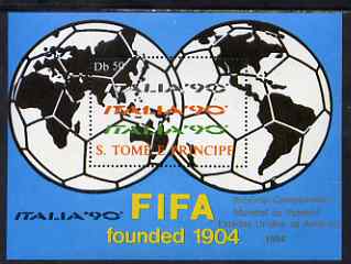 St Thomas & Prince Islands 1990 Football World Cup 50Db perf m/sheet (Football Map of the World) unmounted mint, stamps on football, stamps on sport, stamps on maps