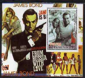 Turkmenistan 2001 Icons of the 20th Century - James Bond perf s/sheet featuring Sean Connery in From Russia With Love unmounted mint, stamps on personalities, stamps on cinema, stamps on entertainments, stamps on millennium, stamps on films, stamps on movies, stamps on  spy , stamps on scots, stamps on scotland