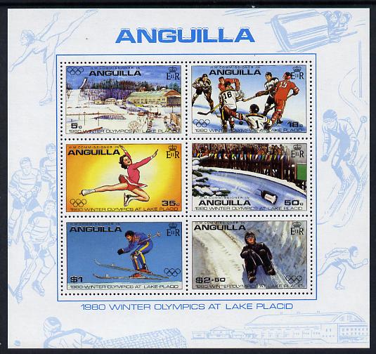 Anguilla 1980 Lake Placid Winter Olympics m/sheet (SG MS 395) unmounted mint, stamps on sport     skiing    bobsled     ice hockey     skating    olympics