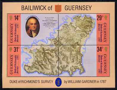 Guernsey 1987 Bicentenary of Survey of Guernsey perf m/sheet unmounted mint, SG MS 393, stamps on maps