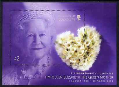 Guernsey 2002 Queen Elizabeth the Queen Mother Commemoration perf m/sheet unmounted mint, SG MS 971, stamps on royalty, stamps on queen mother
