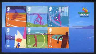 Guernsey 2003 Island Games perf m/sheet unmounted mint, SG MS 990, stamps on sports, stamps on hurdles, stamps on bicycles, stamps on gymnastics, stamps on sailing, stamps on golf, stamps on running, stamps on sport