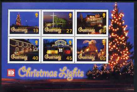 Guernsey 2001 Christmas - Festive Lights perf sheetlet containing set of 6 values unmounted mint, SG 928-33, stamps on christmas, stamps on post offices, stamps on 