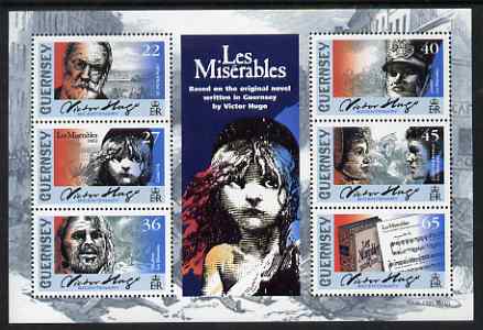 Guernsey 2002 Victor Hugos Les Miserables perf sheetlet containing set of 6 values unmounted mint, SG MS 941, stamps on literature, stamps on entertainments, stamps on theatre, stamps on music, stamps on police