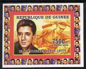 Guinea - Conakry 2006 Elvis Presley individual imperf deluxe sheet #2, unmounted mint. Note this item is privately produced and is offered purely on its thematic appeal as Yv 323, stamps on personalities, stamps on elvis, stamps on music, stamps on films, stamps on cinema, stamps on movies, stamps on pops, stamps on rock