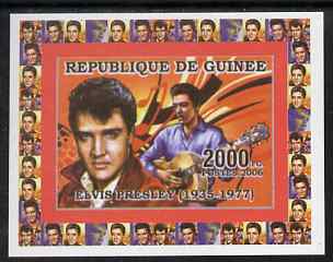 Guinea - Conakry 2006 Elvis Presley individual imperf deluxe sheet #3, unmounted mint. Note this item is privately produced and is offered purely on its thematic appeal as Yv 324, stamps on personalities, stamps on elvis, stamps on music, stamps on films, stamps on cinema, stamps on movies, stamps on pops, stamps on rock
