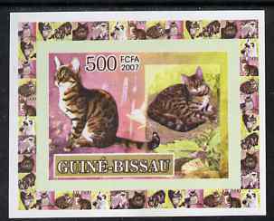 Guinea - Bissau 2007 Domestic cats 500f individual imperf deluxe sheet #1 unmounted mint. Note this item is privately produced and is offered purely on its thematic appea..., stamps on cats