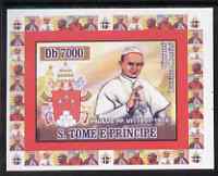 St Thomas & Prince Islands 2007 Popes individual imperf deluxe sheet #1 showing Pope Paul VI (1897-1978) unmounted mint. Note this item is privately produced and is offer..., stamps on personalities, stamps on popes, stamps on religion, stamps on pope, stamps on arms, stamps on heraldry