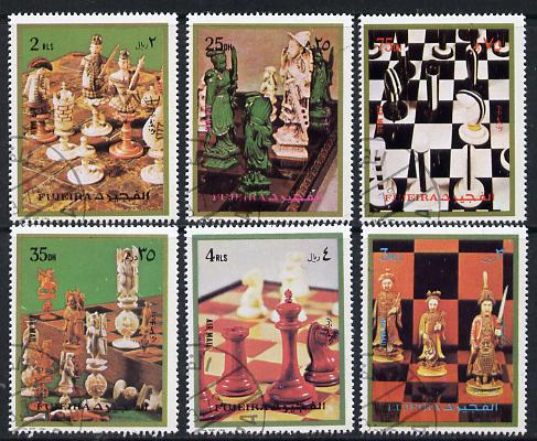 Fujeira 1972 Chess perf set of 6 cto used, Mi 1319-24*, stamps on chess