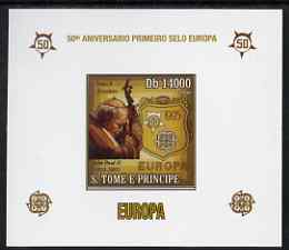 St Thomas & Prince Islands 2006 50th Anniversary of First Europa Stamp individual imperf deluxe sheet #01 showing Pope John Paul & Logos, unmounted mint. Note this item i..., stamps on personalities, stamps on pope, stamps on religion, stamps on europa, stamps on stamp centenaries
