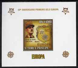 St Thomas & Prince Islands 2006 50th Anniversary of First Europa Stamp individual imperf deluxe sheet #02 showing De Gaulle & Logos, unmounted mint. Note this item is privately produced and is offered purely on its thematic appeal , stamps on personalities, stamps on de gaulle, stamps on  ww1 , stamps on  ww2 , stamps on militaria, stamps on europa, stamps on stamp centenaries, stamps on personalities, stamps on de gaulle, stamps on  ww1 , stamps on  ww2 , stamps on militaria