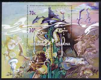 Ukraine 2001 Fauna of the Black Sea perf m/sheet containing 2 values unmounted mint SG MS 405, stamps on marine life, stamps on fish, stamps on se horses, stamps on dolphins, stamps on 