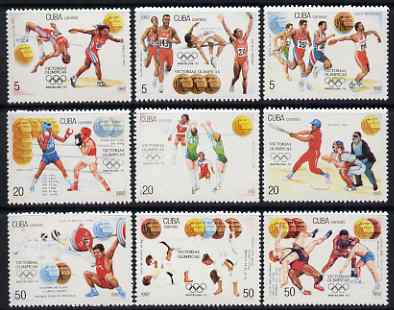 Cuba 1992 Cuban Olympic Gold Medal Winners at Barcelona complete set of 9 unmounted mint, SG 3760-8, stamps on sports, stamps on olympics, stamps on athletics, stamps on baseball, stamps on sport, stamps on high jump, stamps on discus, stamps on running, stamps on boxing, stamps on volleyball, stamps on judo, stamps on martial arts, stamps on wrestling, stamps on fencing