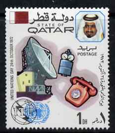 Qatar 1972 Dish Aerial, Satellite & Telephone (ITU) 1d unmounted mint SG 435, stamps on united nations, stamps on communications, stamps on telephones, stamps on 