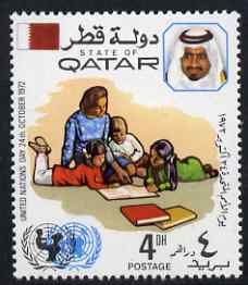 Qatar 1972 Children with Books (UNICEF) 4d unmounted mint SG 438, stamps on united nations, stamps on children, stamps on education, stamps on books
