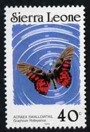 Sierra Leone 1987-89 Butterflies 40c (Graphium ridleyanus) with Country name in black & 1989 imprint date P12.5 x 11.5 unmounted mint, SG 1030Bc, stamps on butterflies