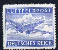 Germany 1942-3 Military Field Post for Air Mail nvi ultramarine rouletted unmounted mint SG M804a, stamps on aviation, stamps on junkers