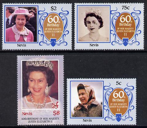 Nevis 1986 Queen's 60th Birthday set of 4 unmounted mint SG 384-7, stamps on royalty        60th birthday