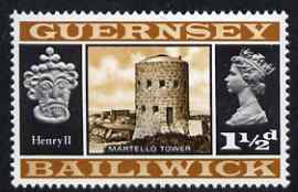 Guernsey 1969-70 1.5d Martello Tower & Henry II unmounted mint SG 15, stamps on architecture, stamps on towers, stamps on royalty, stamps on 