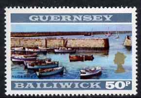 Guernsey 1971-73 View of Alderney 50p unmounted miint SG 58, stamps on , stamps on  stamps on harbours, stamps on  stamps on ships