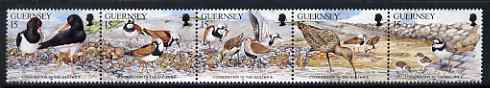 Guernsey 1991 Nature Conservation se-tenant strip of 5 Birds unmounted mint, SG 530a, stamps on birds, stamps on marine life, stamps on shells, stamps on 