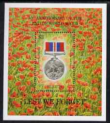 St Kitts 1995 50th Anniversary or End of Second World War $3 miniature sheet unmounted mint, SG MS439, stamps on medals, stamps on  ww2 , stamps on animals, stamps on lions, stamps on dragons, stamps on flowers, stamps on poppies