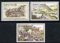 St Lucia 1995 Bicentenary of Battle of Rabot set of 3 unmounted mint, SG 1109-11, stamps on militaria, stamps on battles, stamps on maps