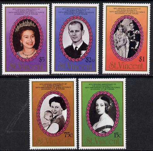 St Vincent 1987 Ruby Wedding set of 5 unmounted mint SG 1079-83, stamps on royalty, stamps on ruby