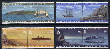 Tristan da Cunha 1997 Visual Communications perf set of 8 (4 se-tenant pairs) unmounted mint, SG 611-18, stamps on ships, stamps on flags, stamps on semaphore, stamps on communications