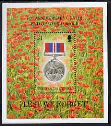 Tristan da Cunha 1995 50th Anniversary or End of Second World War $3 miniature sheet unmounted mint, SG MS584, stamps on medals, stamps on  ww2 , stamps on animals, stamps on lions, stamps on dragons, stamps on flowers, stamps on poppies