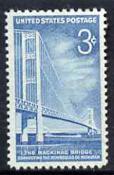 United States 1958 Mackinac Bridge commemoration 3c unmounted mint, SG 1108, stamps on civil engineering, stamps on bridges