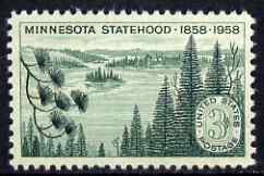 United States 1958 Centenary of Statehood of Minnesota unmounted mint, SG 1105, stamps on trees, stamps on lakes