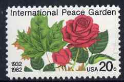 United States 1982 50th Anniversary of International Peace Garden (on USA-Canada border) - Maple Leaf & Rose 20c unmounted mint, SG 1991, stamps on flowers, stamps on roses, stamps on peace