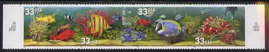 United States 1999 Aquarium Fish self adhesive se-tenant strip of 4 unmounted mint, SG 3626a, stamps on marine life, stamps on fish, stamps on self adhesive