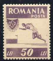 Rumania 1946 Sports - Running 50L violet unmounted mint SG 1818, stamps on running