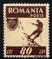 Rumania 1946 Sports - Mountaineering 80L brown unmounted mint SG 1819, stamps on mountaineering, stamps on mountains, stamps on climbing