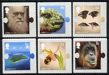Great Britain 2009 Bicentenary of Birth of Charles Darwin jig-saw shaped set of 6 self adhesive unmounted mint, stamps on personalities, stamps on flowers, stamps on animals, stamps on apes, stamps on science, stamps on birds, stamps on geology, stamps on self adhesive, stamps on darwin