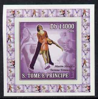 St Thomas & Prince Islands 2006 Ice Skating #1 - Maxim Marinin & Tatiana Totmianina individual imperf deluxe sheet unmounted mint. Note this item is privately produced and is offered purely on its thematic appeal, stamps on , stamps on  stamps on personalities, stamps on  stamps on sport, stamps on  stamps on ice skating, stamps on  stamps on dance, stamps on  stamps on dancing