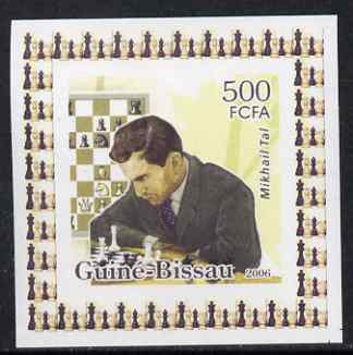 Guinea - Bissau 2006 World Chess Masters #2 - Mikhail Tal individual imperf deluxe sheet unmounted mint. Note this item is privately produced and is offered purely on its..., stamps on personalities, stamps on chess