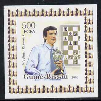 Guinea - Bissau 2006 World Chess Masters #3 - Vladimir Kramnik individual imperf deluxe sheet unmounted mint. Note this item is privately produced and is offered purely o..., stamps on personalities, stamps on chess