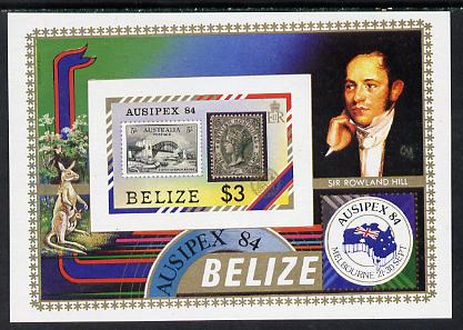 Belize 1984 Stamp on Stamp 'Ausipex' Stamp Exhibition unmounted mint imperf m/sheet (SG MS 798), stamps on , stamps on  stamps on bridges    rowland hill   stamp on stamp   animals    kangaroo    civil engineering     stamp exhibitions, stamps on  stamps on stamponstamp