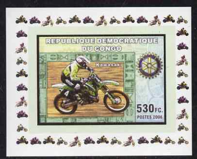 Congo 2006 Motorcycles #3 - Kawasaki & Rotary Logo individual imperf deluxe sheet unmounted mint. Note this item is privately produced and is offered purely on its thematic appeal, stamps on motorbikes, stamps on rotary