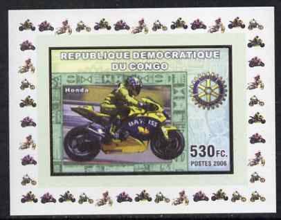 Congo 2006 Motorcycles #4 - Honda & Rotary Logo individual imperf deluxe sheet unmounted mint. Note this item is privately produced and is offered purely on its thematic appeal, stamps on motorbikes, stamps on rotary